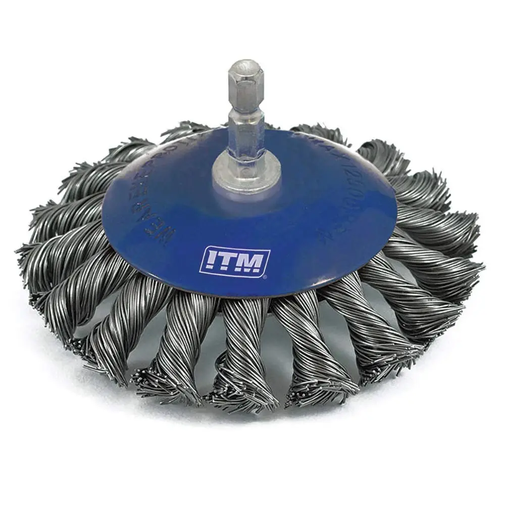 ITM 100mm 1/4" Hex Shank Twist Knot Bevel Steel Brush TM7002-100