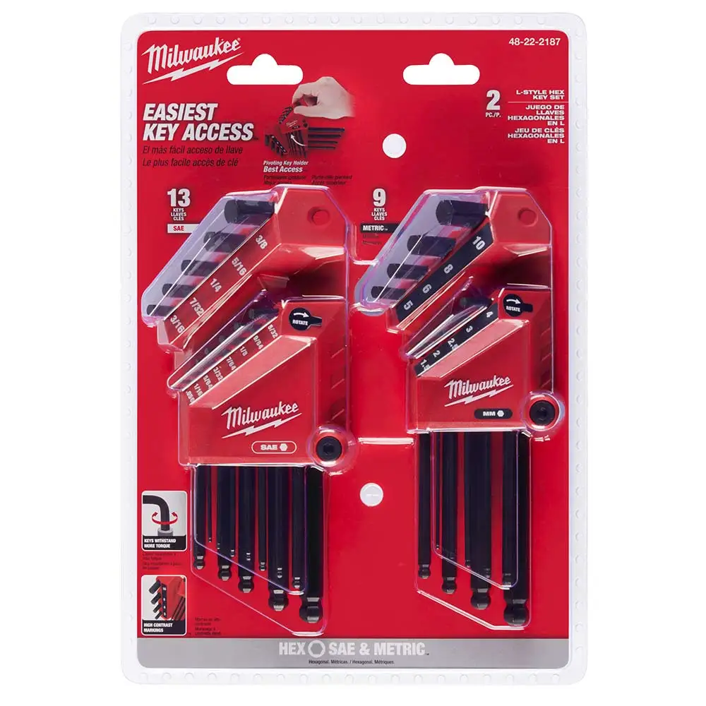MILWAUKEE SAE/Metric L-Style with Ball End Hex Key Set - 22 Piece 48222187