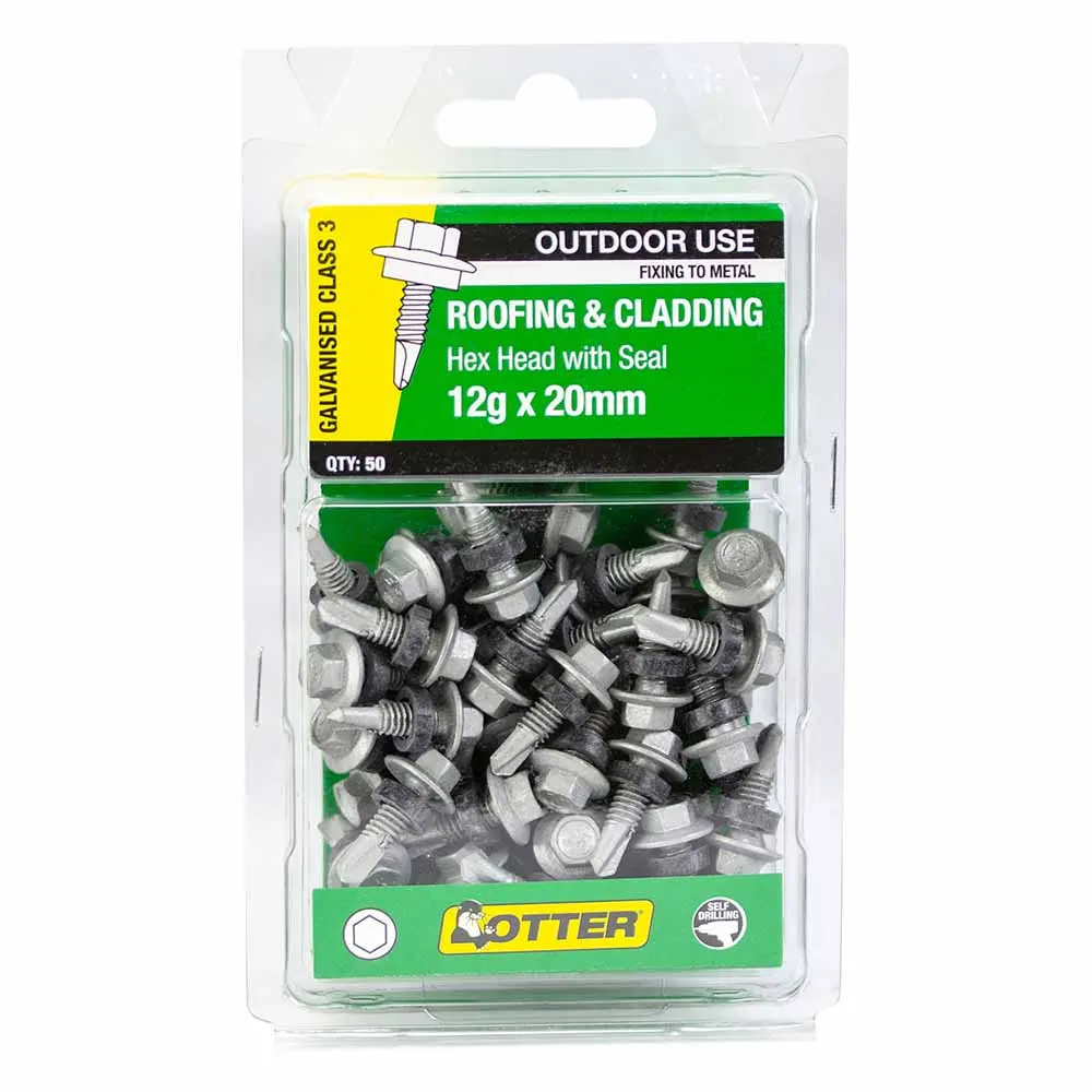 OTTER 50 Pack 12g x 20mm Hex Head with Seal Galv Roofing Screw SLNG12202