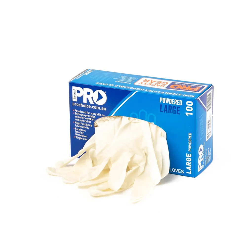 PROCHOICE Large 100 Pack Powdered Latex Disposable Gloves