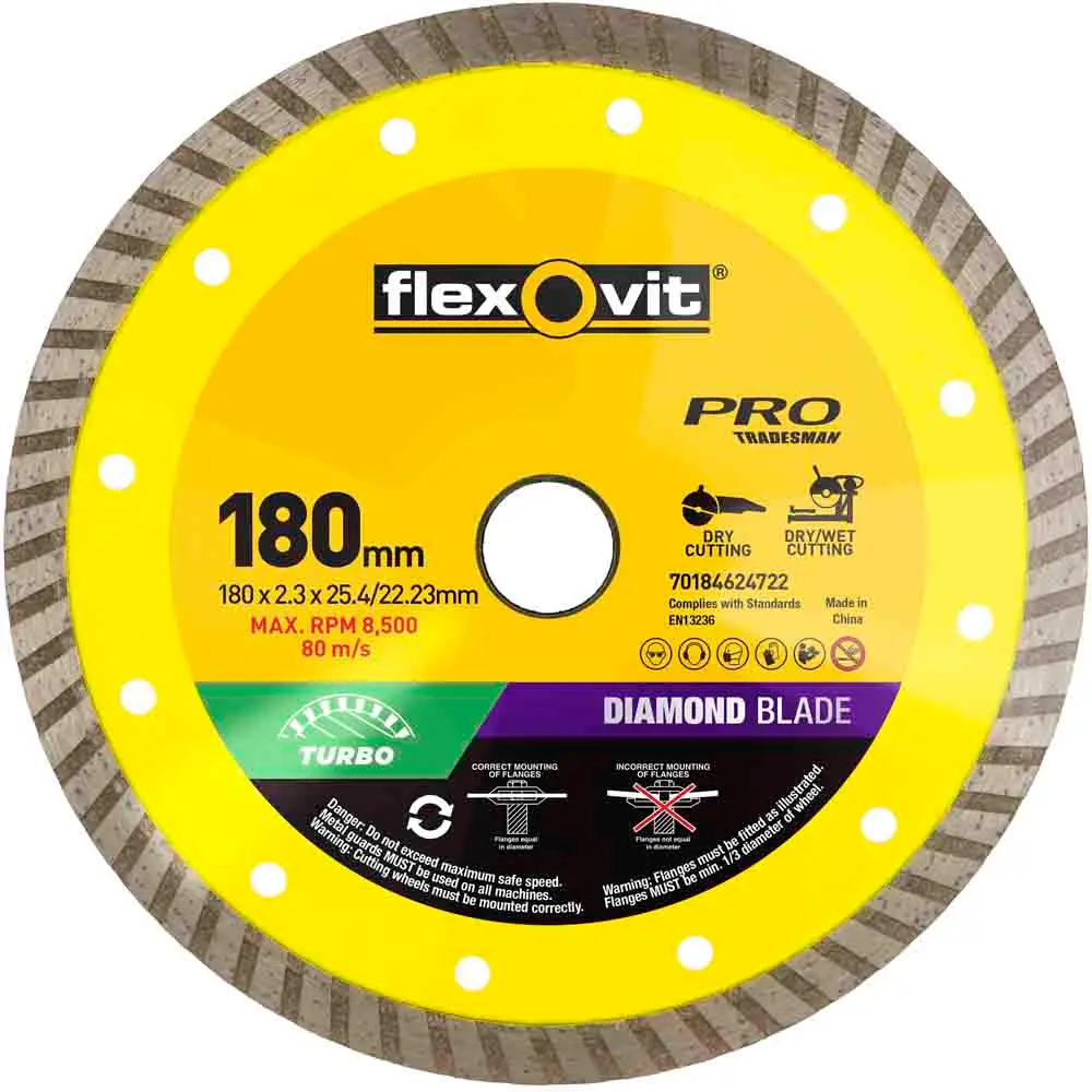 FLEXOVIT 180mm Turbo Diamond Blade for Concrete & Clay Bricks 70184624722