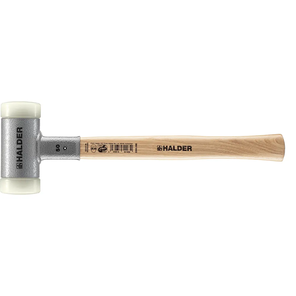 HALDER 50mm 850g Dead Blow Hammer Nylon Tips Hickory Handle 3366.W50