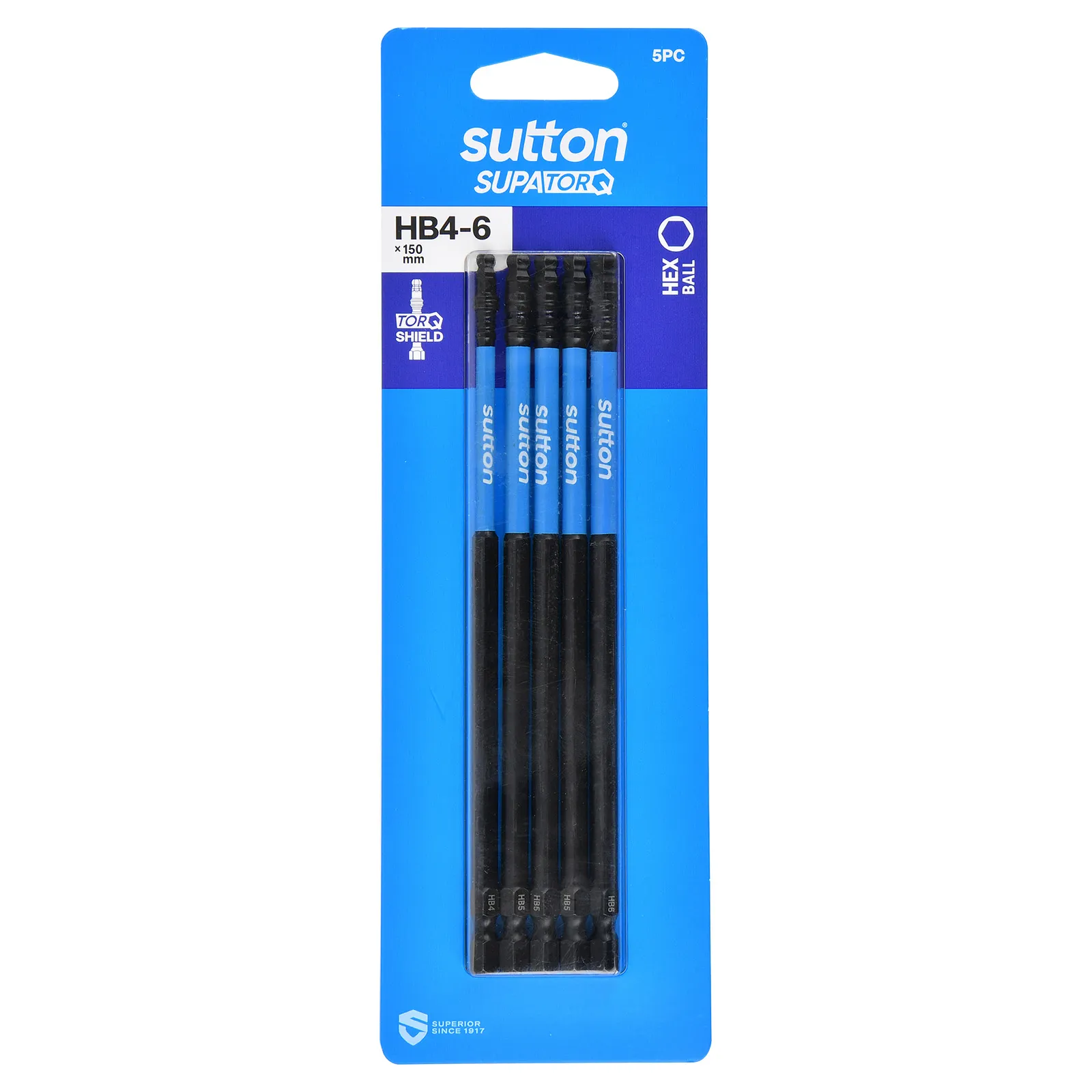 SUTTON SUPATORQ HB4-6X150mm Hex Ball Screwdriver Bit Set - 5 Piece S210S05G06