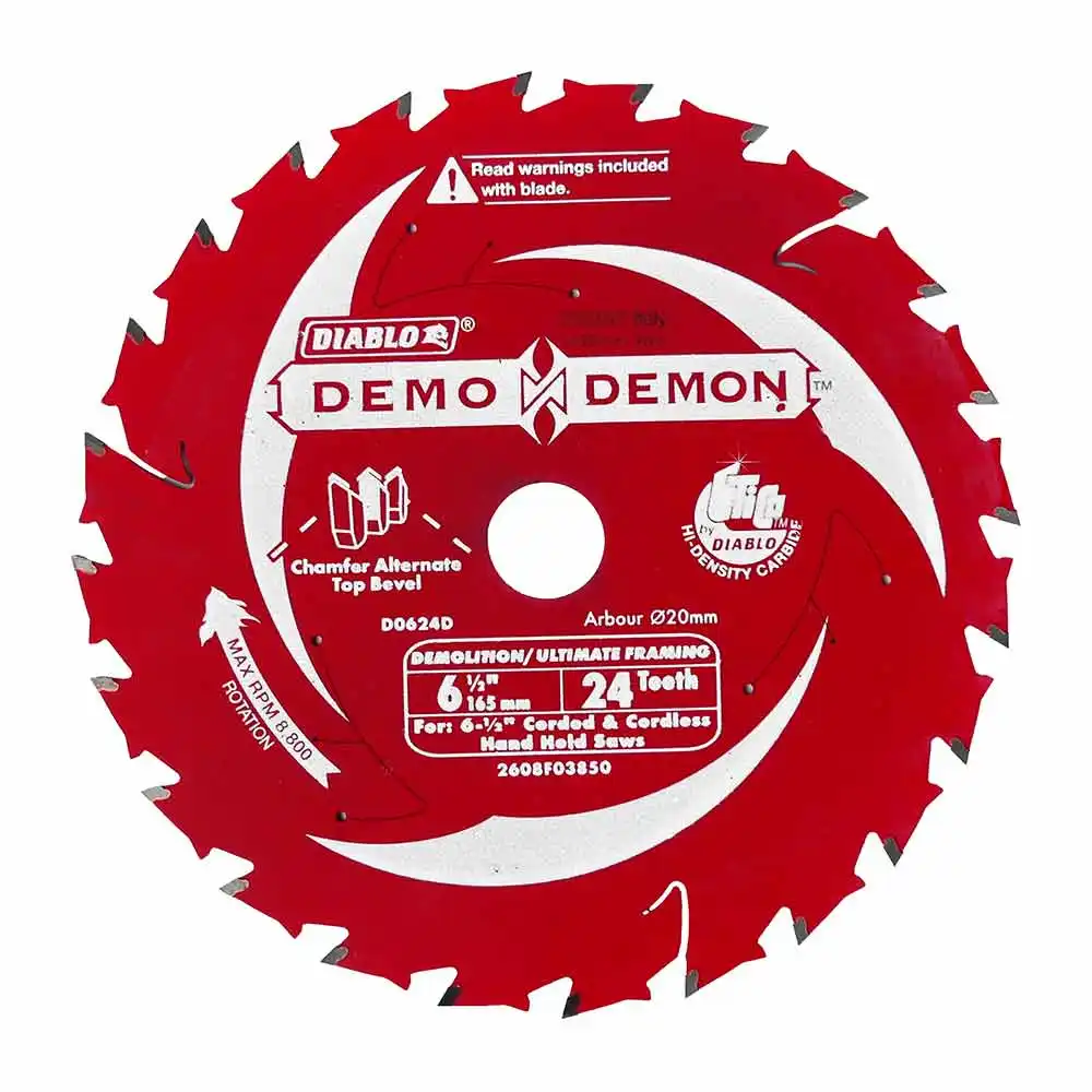 DIABLO 165mm 24T TCT Demo Demon Circular Saw Blade For Wood Cutting - Demolition/ Ultimate Framing 2608F03850