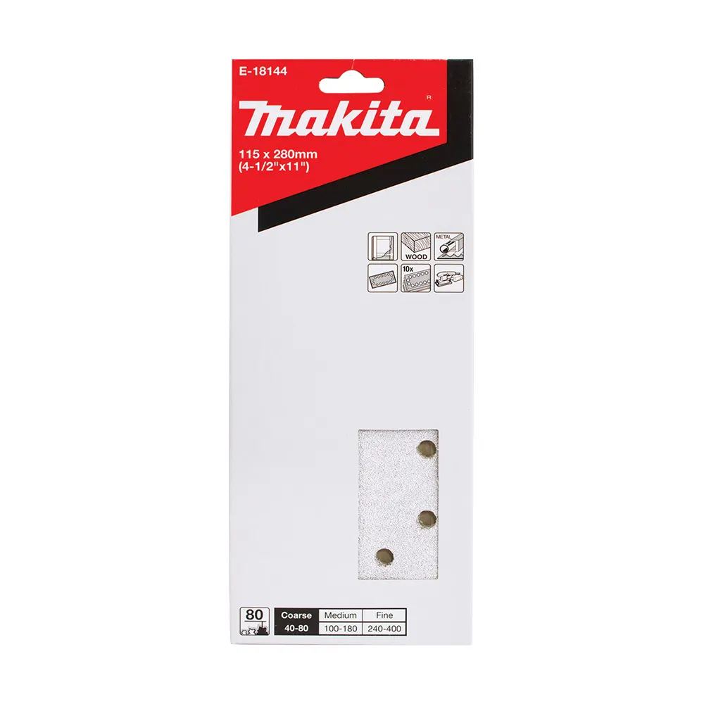 MAKITA 1/2 Sheet 80 Grit Sand Paper White - 10 Piece E-18144