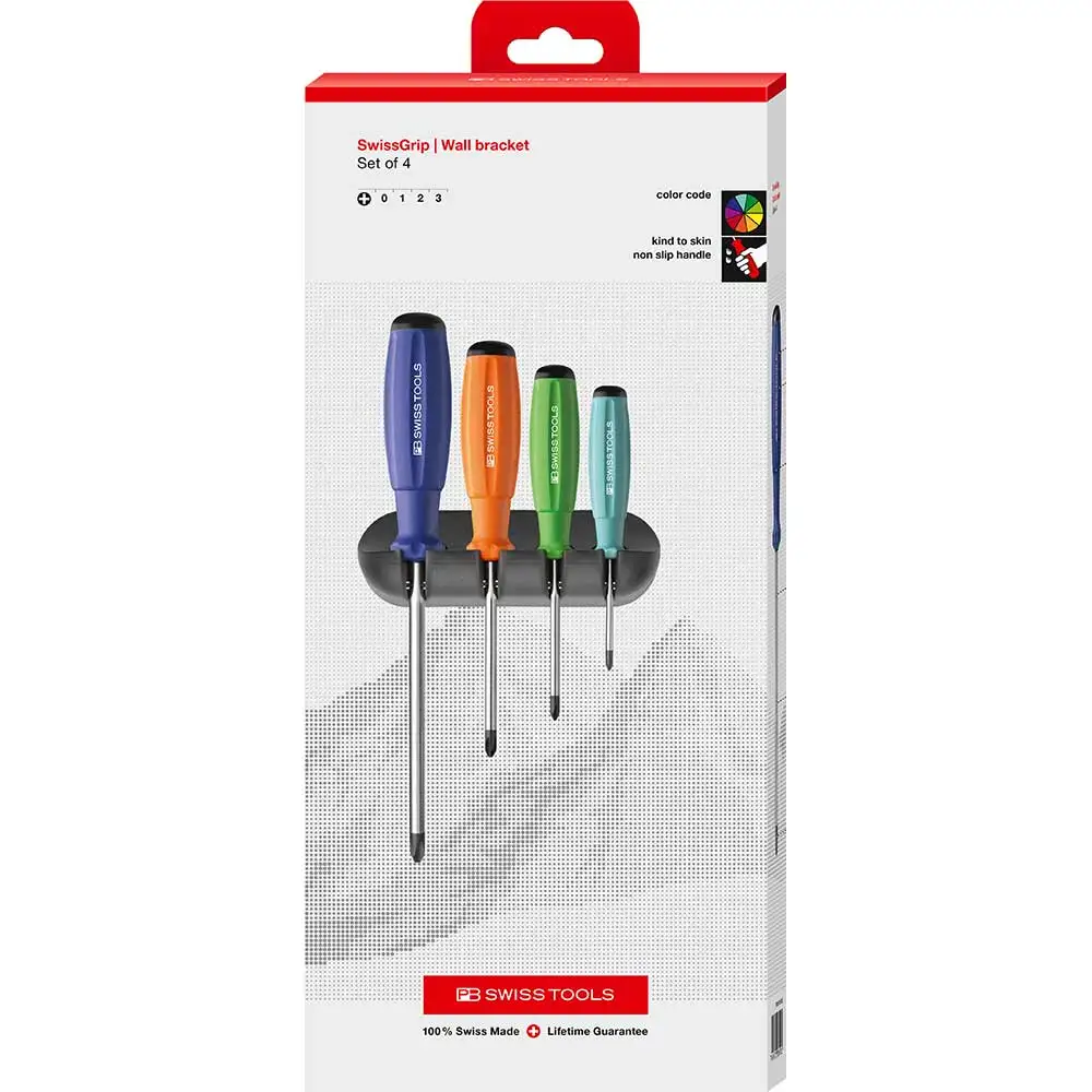 PB SWISS Pho,Ph1,Ph2,Ph3, Softgrip Screwdriver Set - 4 Piece PB 8242.RB CBB