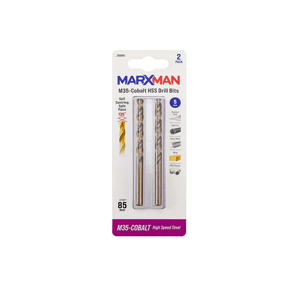 MARXMAN 5.0 x 85mm HSS-Cobalt Metal Jobber Drill Bit 2 Piece MHSSCO5MM2PC