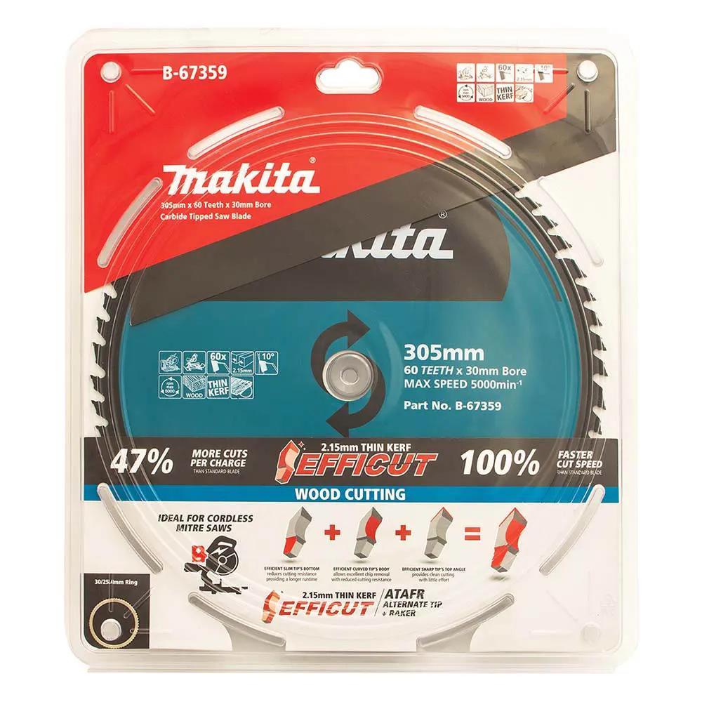 MAKITA 305mm 60T TCT Circular Saw Blade for Wood Cutting - Mitre Saws - EFFICUT