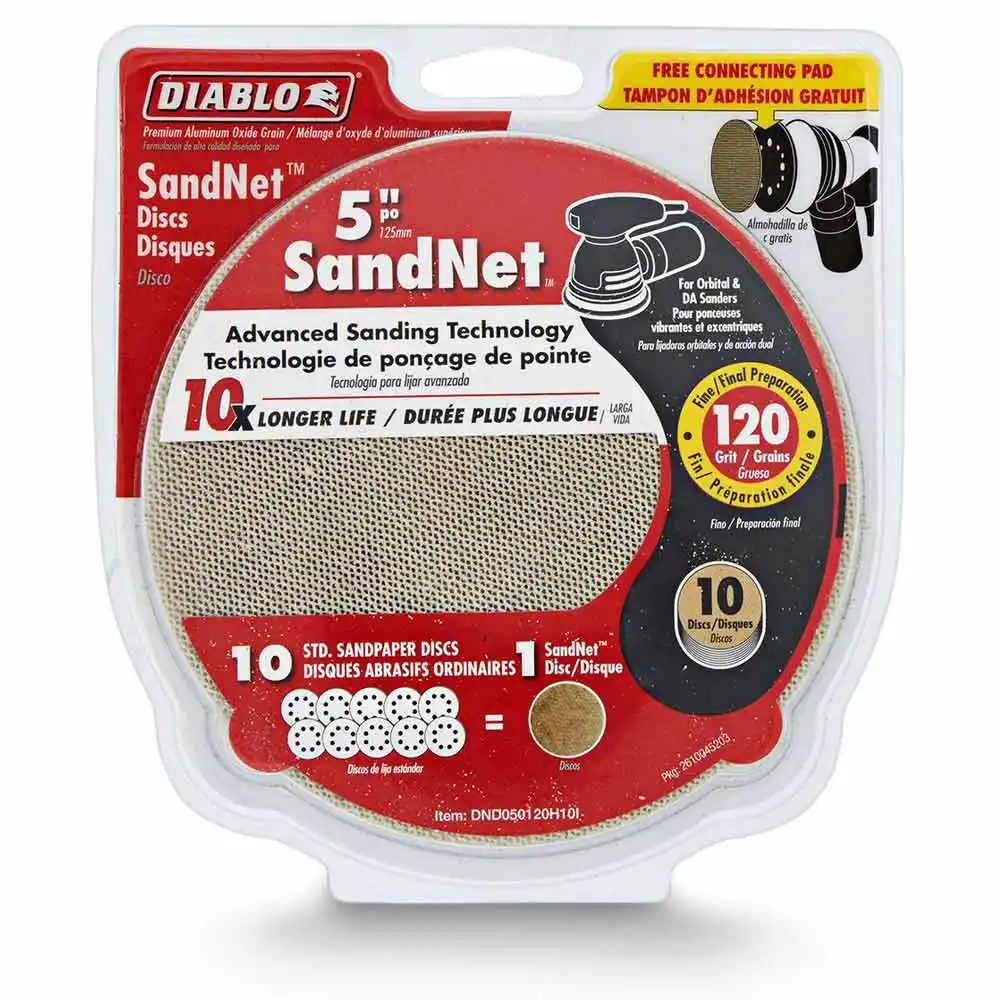 DIABLO 125mm 120-Grit Net Hook & Loop Sanding Disc & Connection Pad - SANDNET - 10 Piece