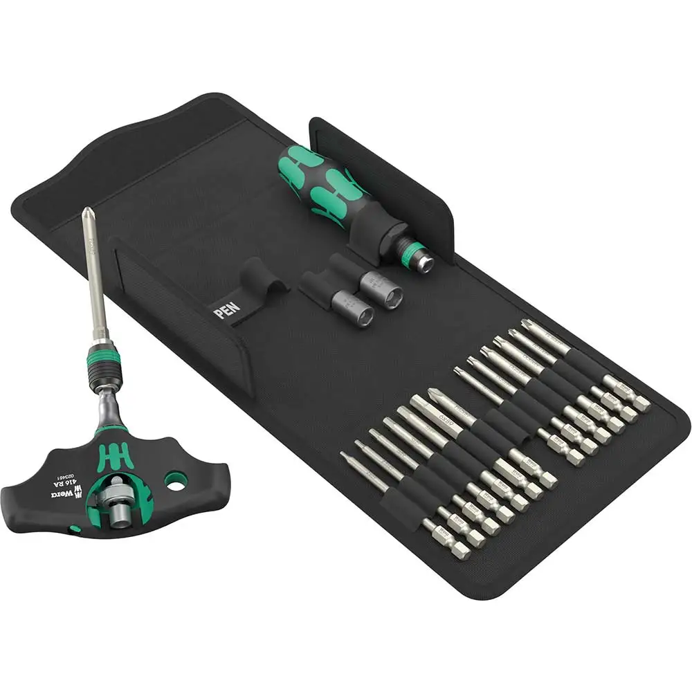 WERA 16 Bits, 2 x Handle Ratchet T-Handle Screwdriver Set - 17 Piece 05136072001