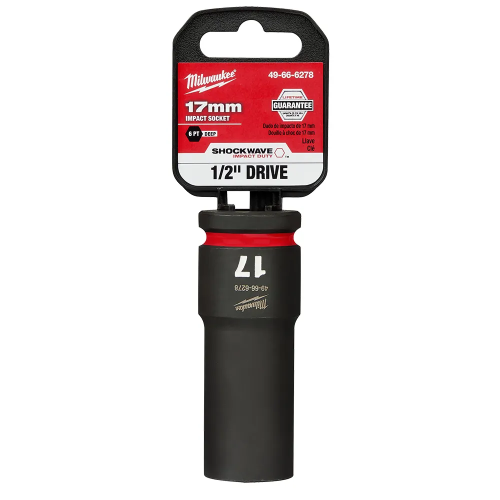 MILWAUKEE 1/2inch Drive 17mm Deep 6 Point Impact Socket - SHOCKWAVE 49666278