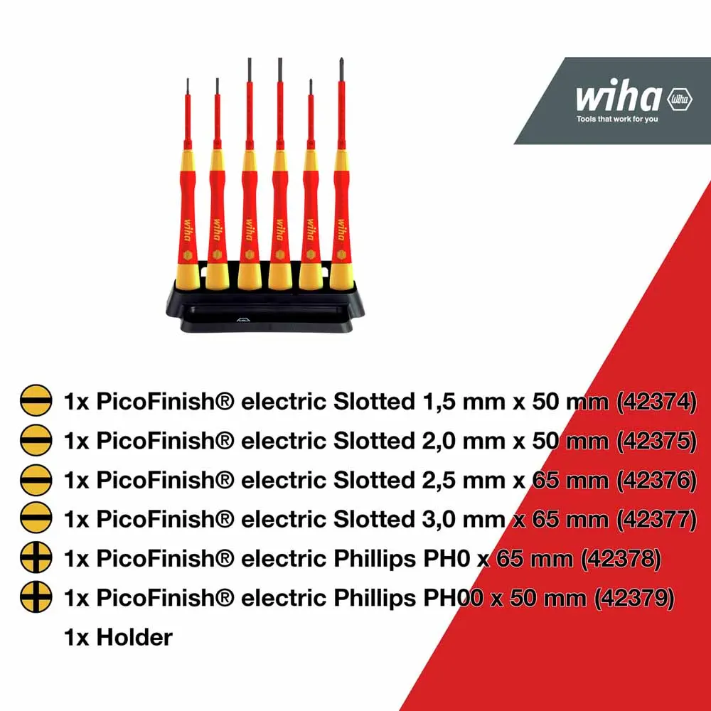 WIHA VDE Slotted, Phillips Screwdriver Set incl. Holder - 7 Piece 42989