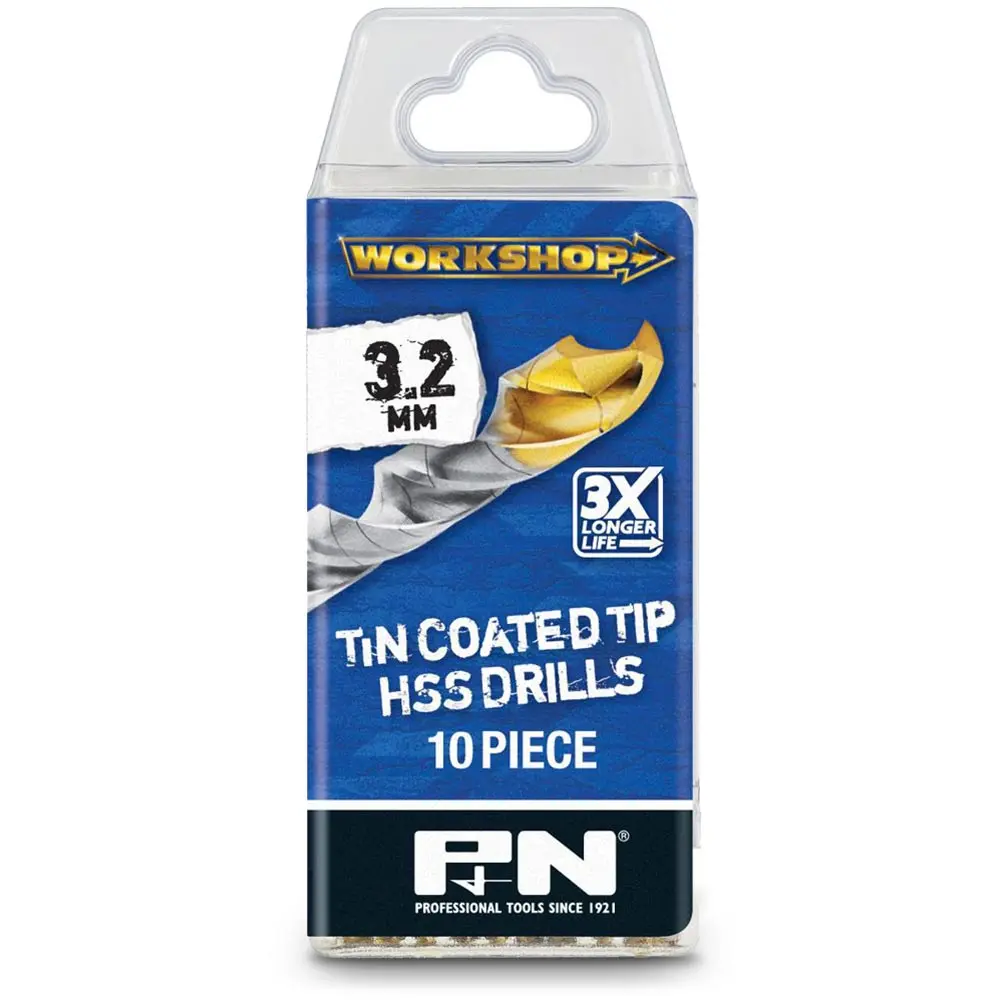 P&N WORKSHOP 3.2 x 65mm HSS-TiN Jobber Drill Bit - 10 Piece
