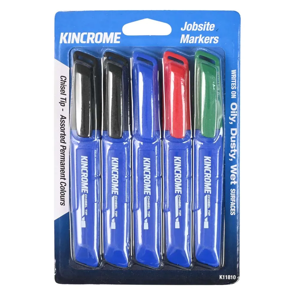 KINCROME Permanent Marker Chisel Tip Assorted Colours 5 Pack K11810