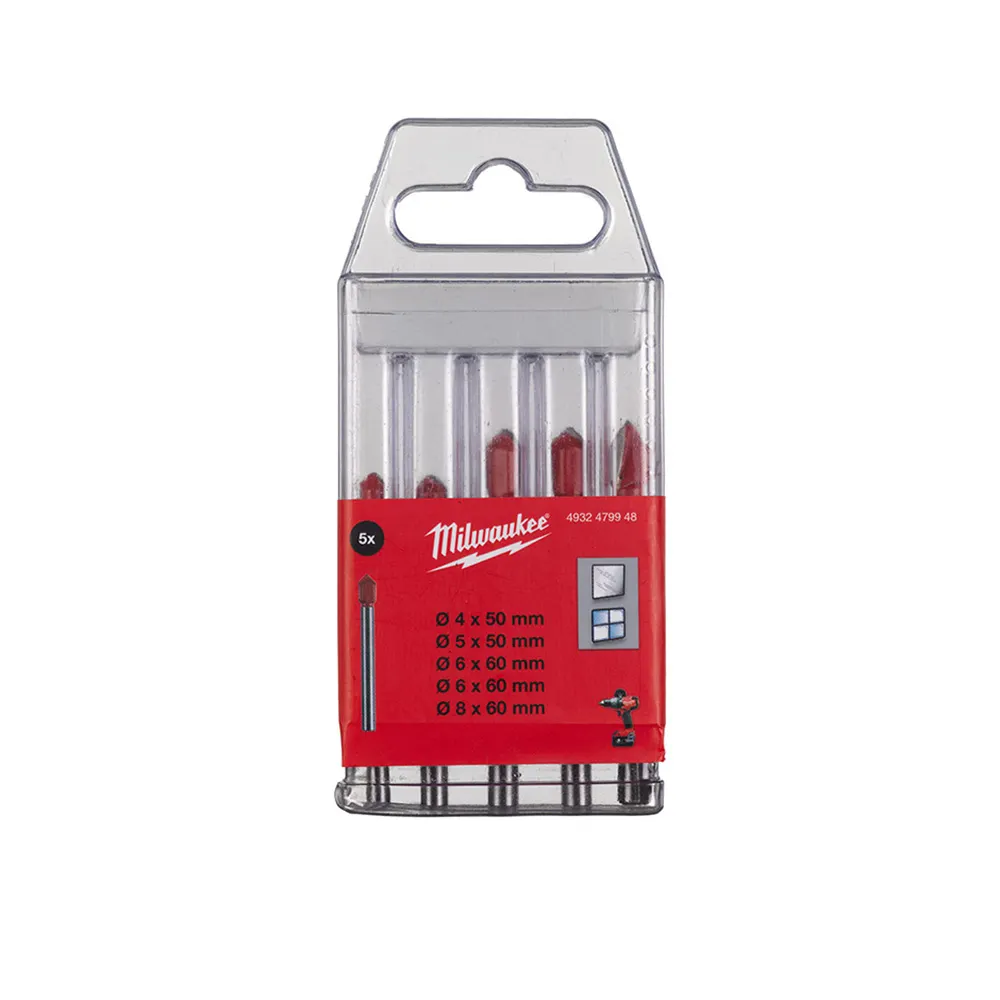 MILWAUKEE 4-8mm Glass & Tile Drill Bit Set - 5 Piece 4932479948