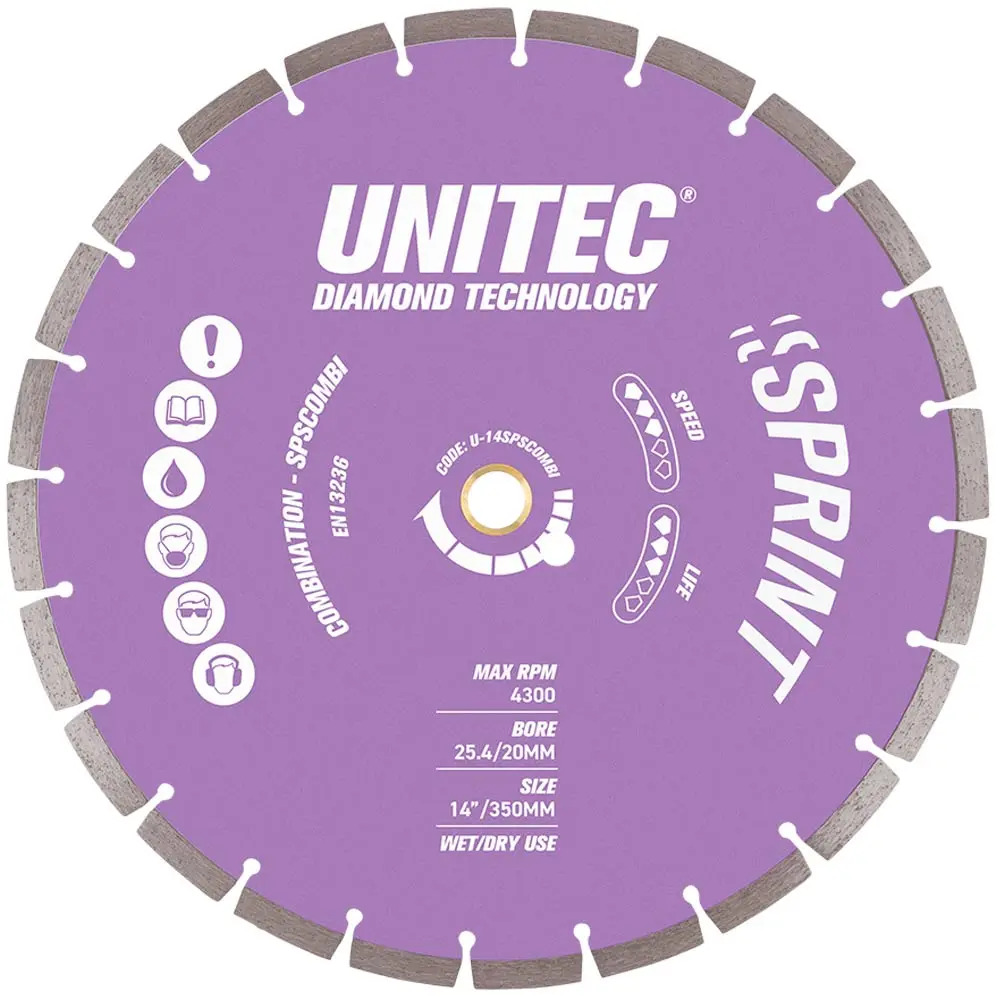 UNITEC 350mm Segmented Diamond Blade For General Purpose Cutting - Sprint U-14SPSCOMBI