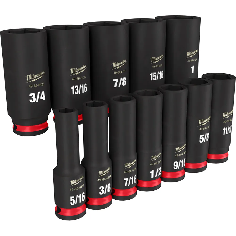 MILWAUKEE 12 Piece 3/8inch Drive 6 Point Shockwave SAE Deep Impact Socket Set 49667006
