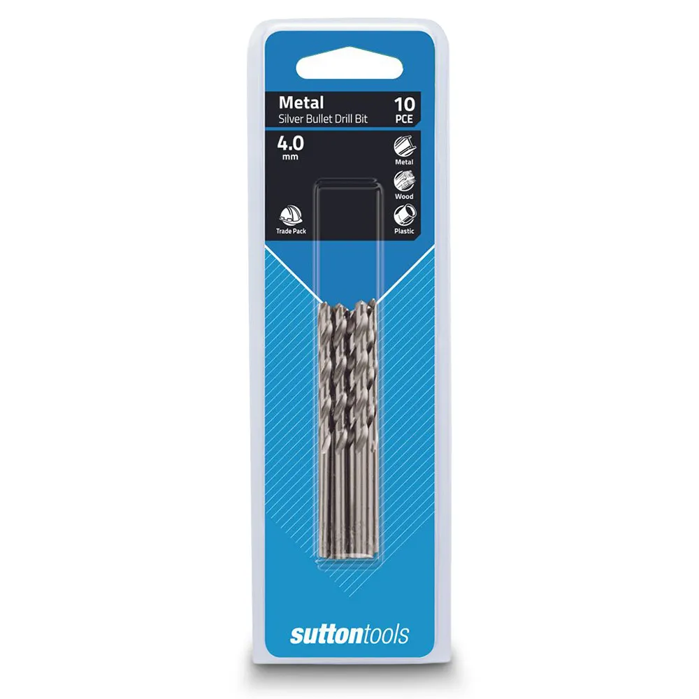SUTTON 4.0 x 75mm Metal Jobber Drill Bit HSS SILVER BULLET - 10 Piece
