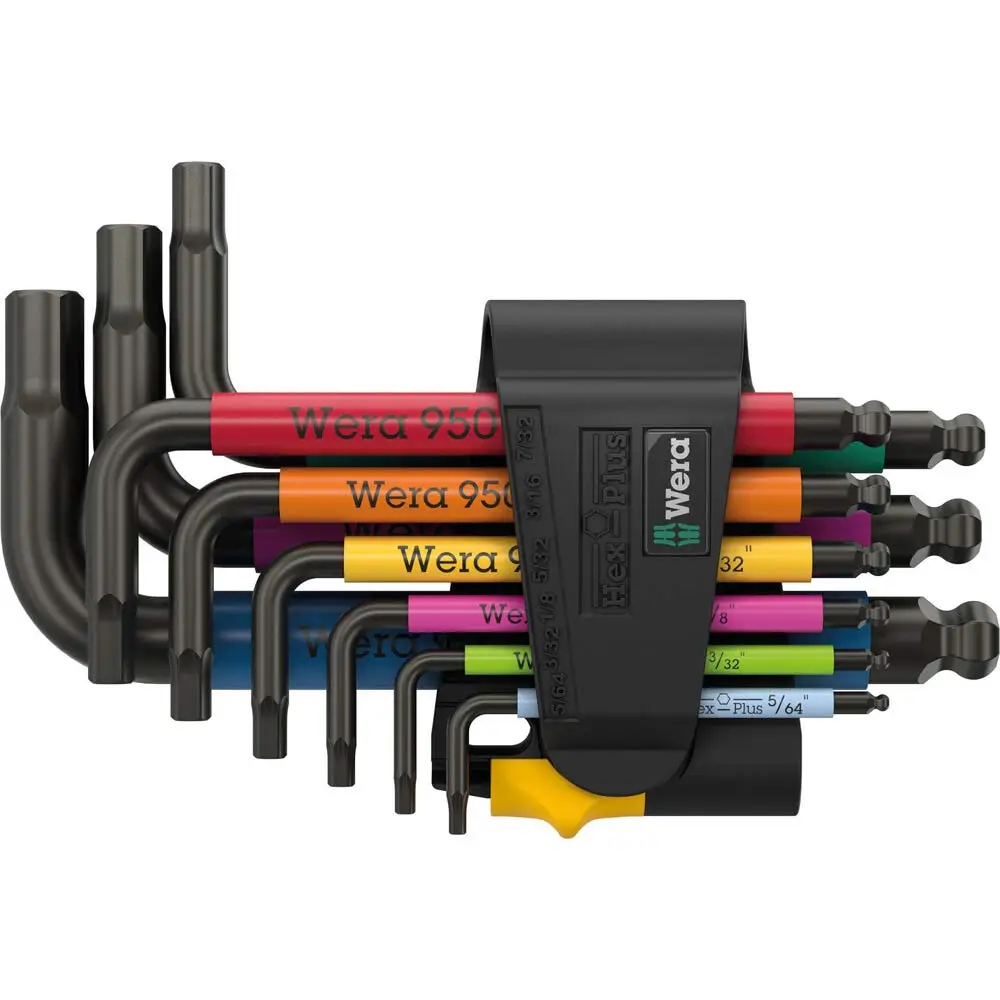 WERA 5/64-3/8inch Short Multi Colour AF B/End Hex-L Key Set - 9 Piece WER022641