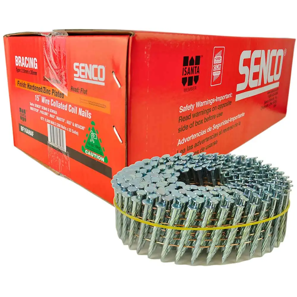 SENCO Fap Series Coil Nails - Hardened Screw Shank Electro Galvanised - 35mm Box of 9600 BF16AHAF