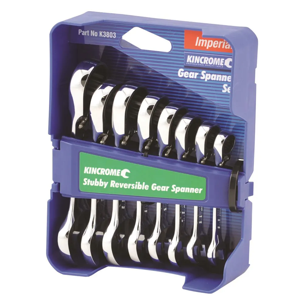 KINCROME 8 Piece Combination Stubby Gear Spanner Set - Imperial Reversible K3803