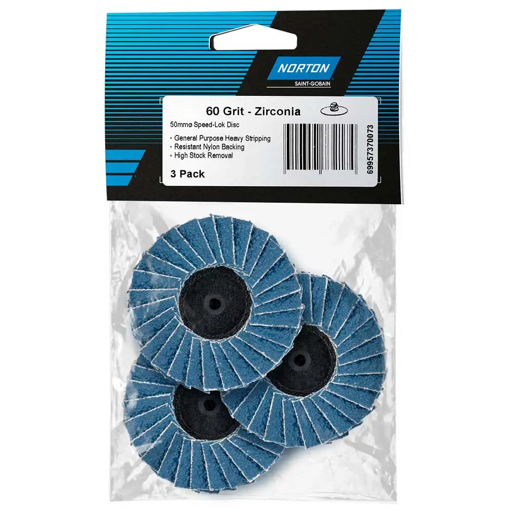 NORTON 50mm 60-Grit Zirconia Quick-Change Flap Disc - SPEEDLOK - 3 Piece