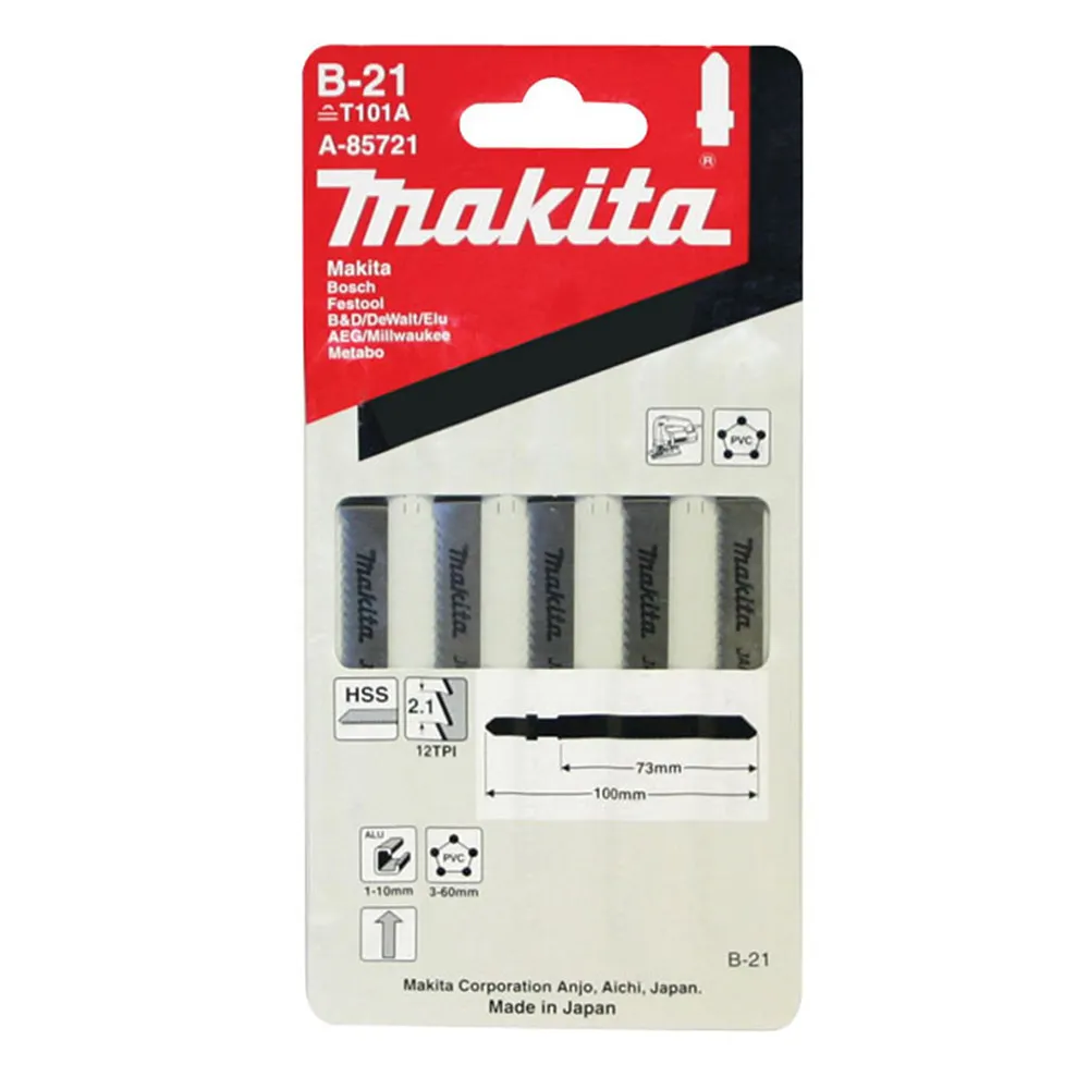 MAKITA 73mm Jigsaw Blade B-21 - Bayonet Type A - 5 Piece A-85721