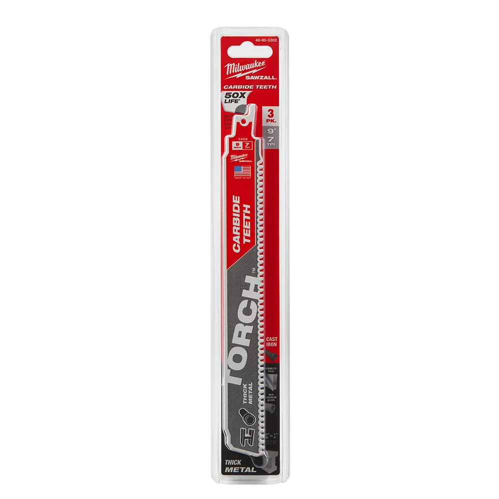 MILWAUKEE 230mm 7TPI TCT Reciprocating Saw Blade for Metal Cutting - THE TORCH - 3 Piece 48005302