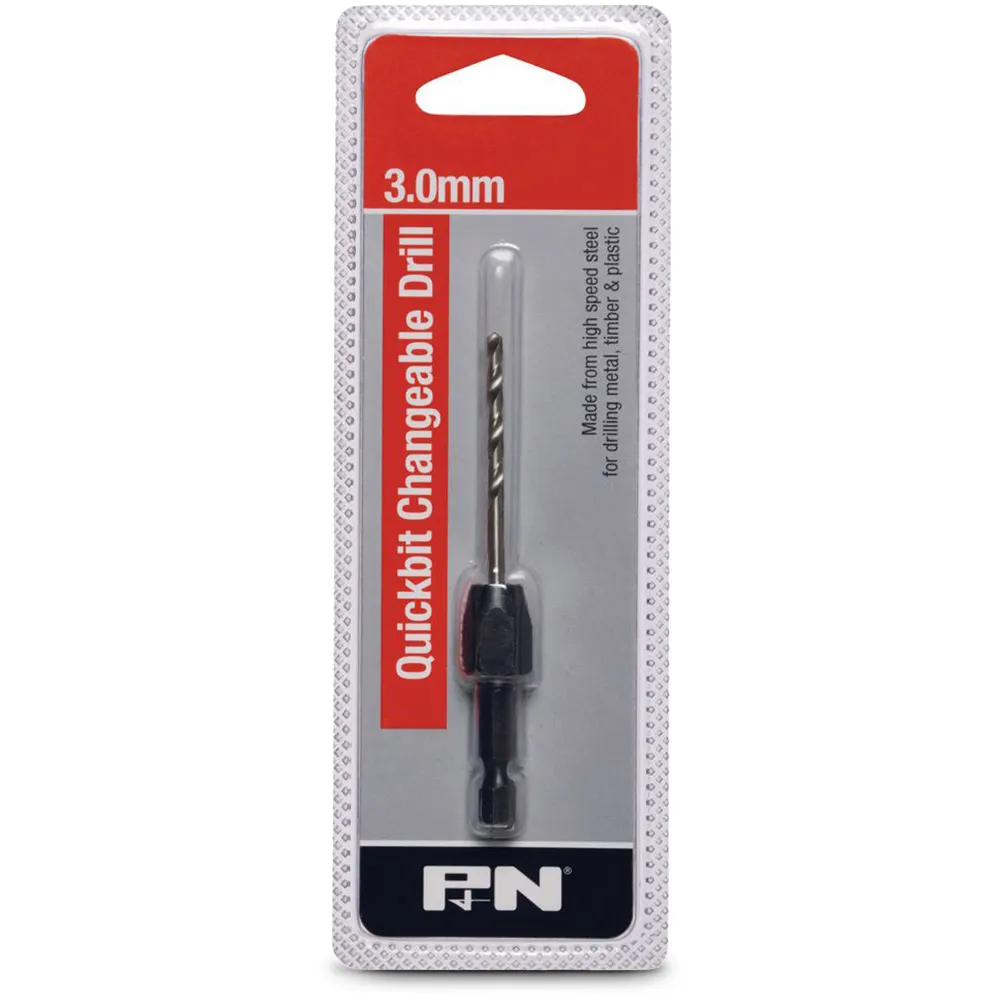 P&N QUICKBITS 3.0mm HSS Jobber Drill Bit & 1/4-Hex Quick-Change Adaptor