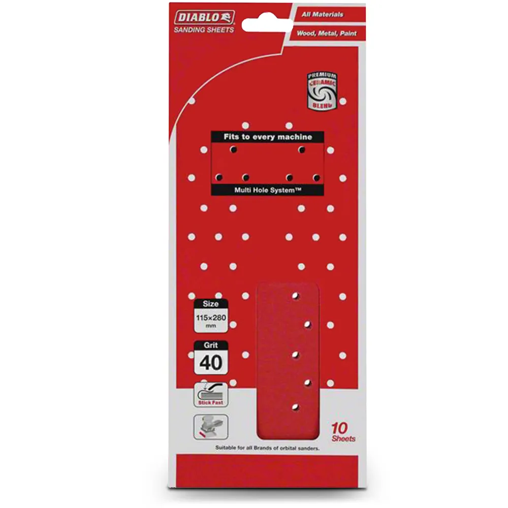 DIABLO 115 x 280mm 40-Grit Multi-Hole Clamped Orbital Sanding Sheet - 10 Piece 2608608H04