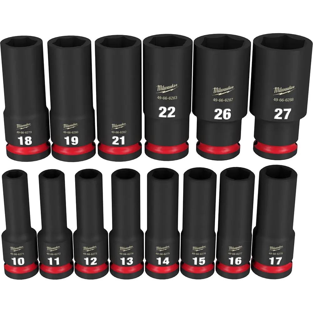 MILWAUKEE 14 Piece 1/2inch Drive 6 Point Shockwave Metric Deep Impact Socket Set 49667014