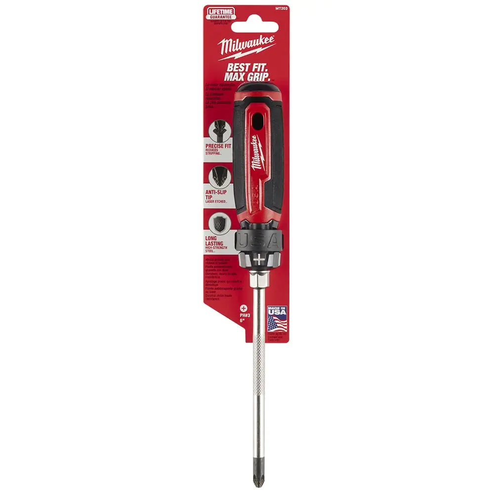 MILWAUKEE 152mm #3 USA Made Acetate Soft Grip Handle Phillips Screwdriver MT203