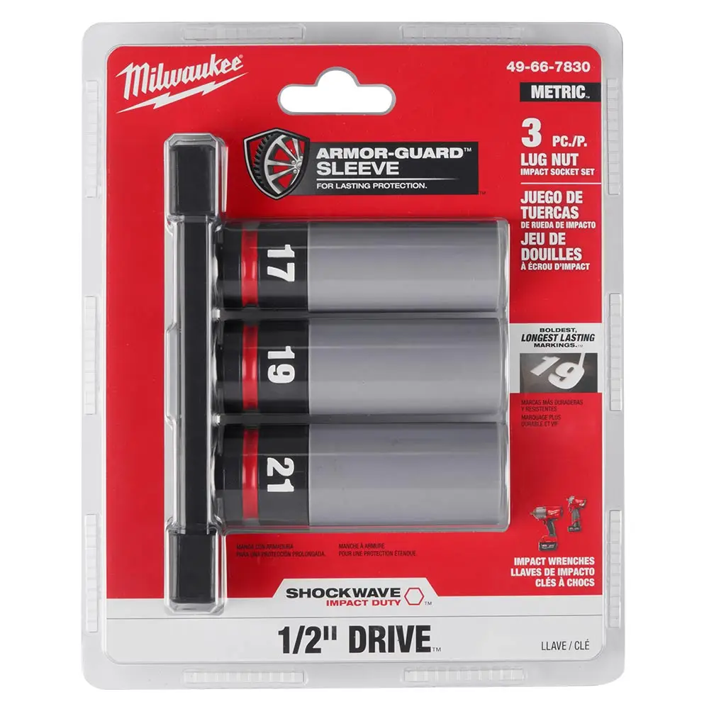 MILWAUKEE SHOCKWAVE Impact Duty 1/2" Drive Lug Nut Wheel Socket Set - 3 Piece 49667830