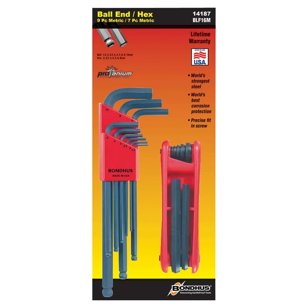 BONDHUS 16 Pce Ball End L-Wrench Hex Mm Fold-Up BD14187