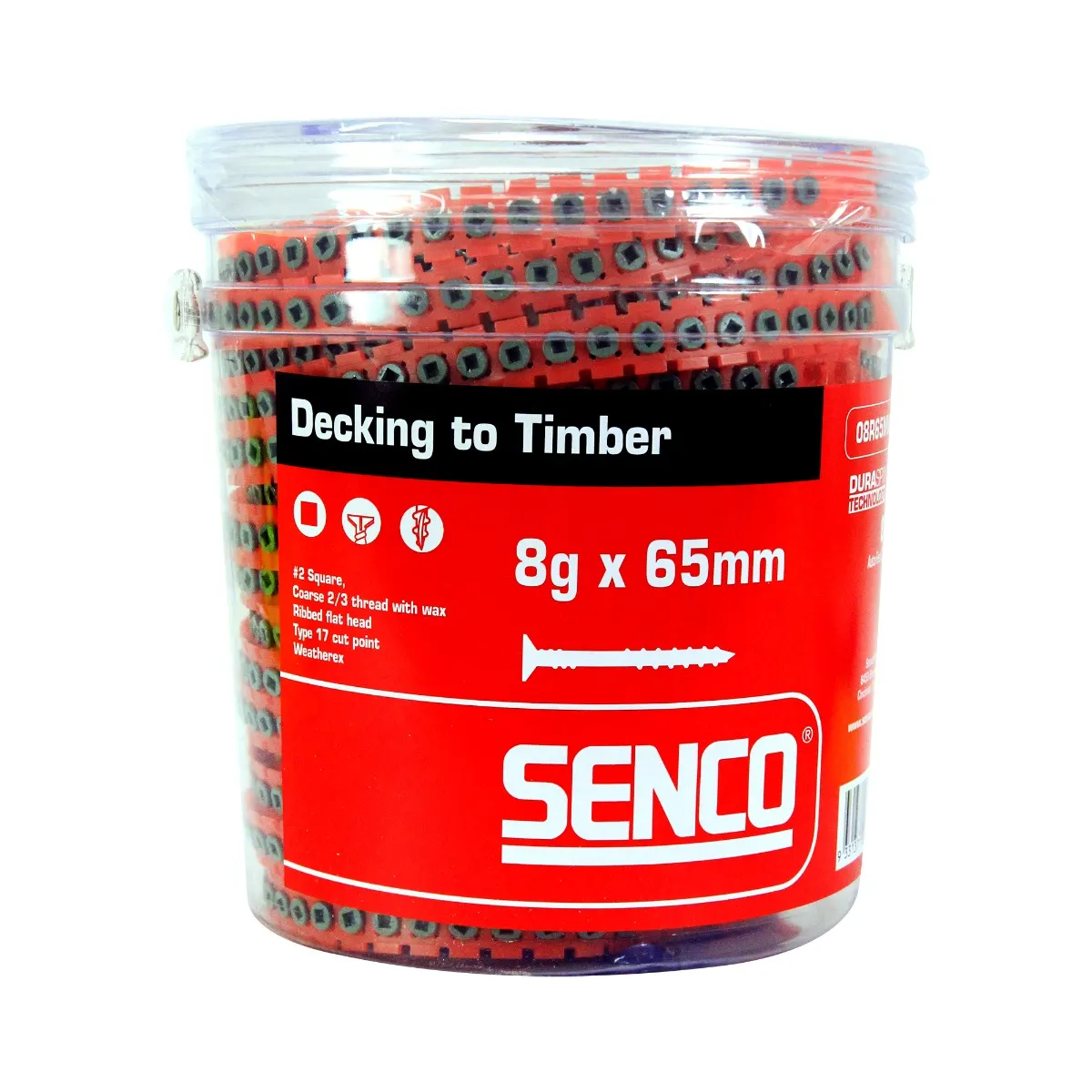 SENCO Collated Screws Weathertextm 8 Gauge 65mm Tub of 1000 8R65MWT