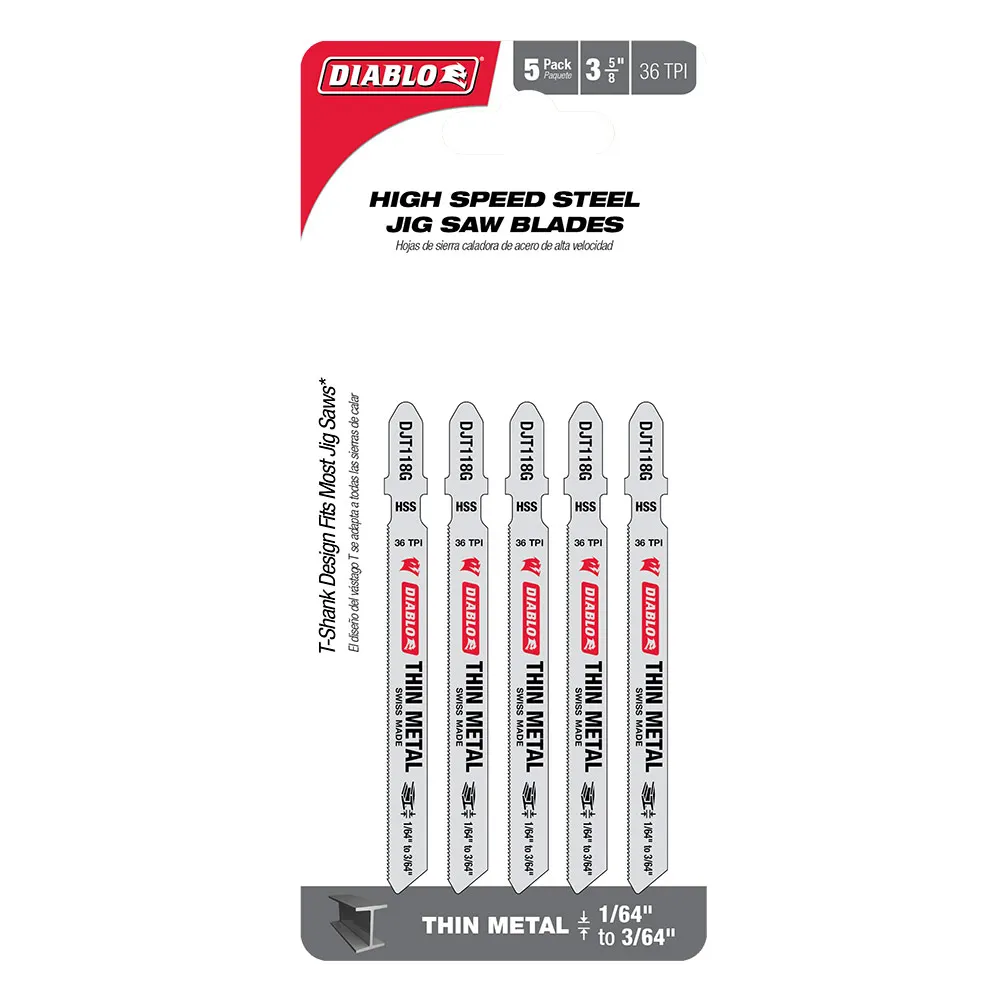 DIABLO 92mm High Speed Steel Jig Saw Blade For Thin Metal Up To 1.5mm 5 Piece 2608F02261