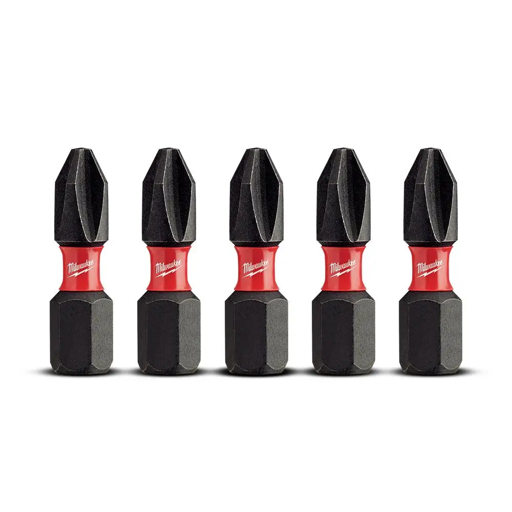 MILWAUKEE PH2 x 25mm Phillips Insert Screwdriver Bit - SHOCKWAVE - 5 Piece 48324601