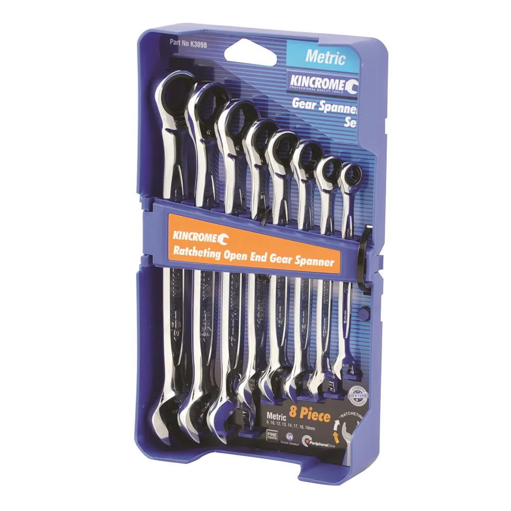 KINCROME 8 Piece Combination Ratcheting O/E Gear Spanner Set - Metric Single Way K3098
