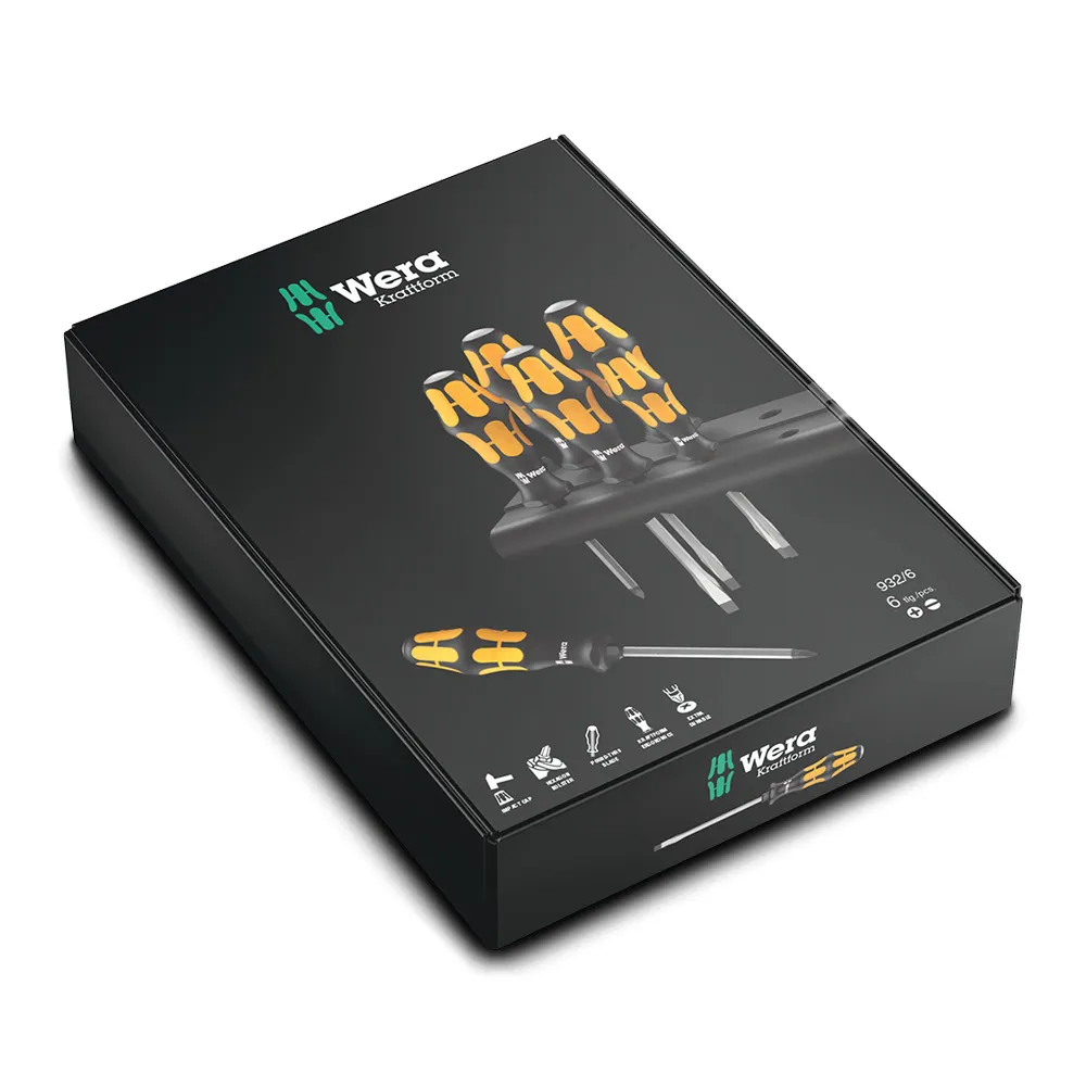 WERA 932/6 Screwdriver Set Kraftform w/ Chiseldriver & Rack - 6 Piece WER018282
