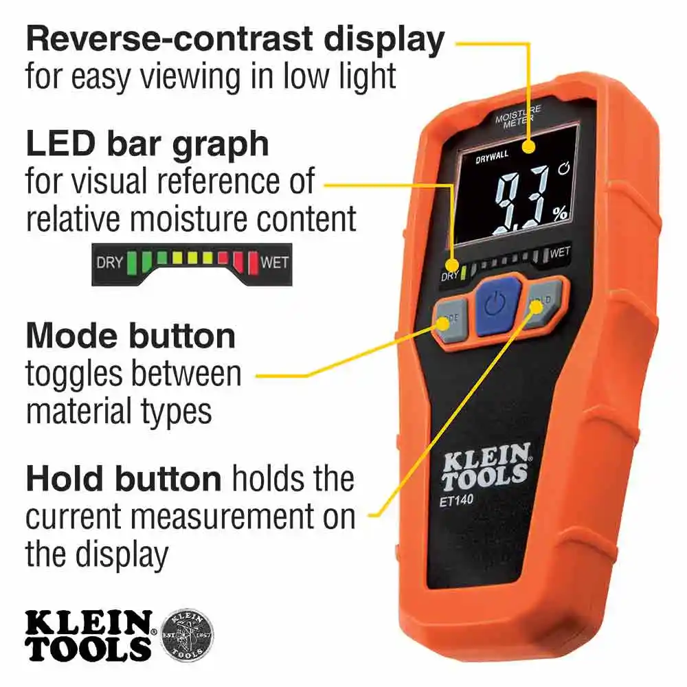 KLEIN Up to 19mm Pinless Moisture Meter A-ET140