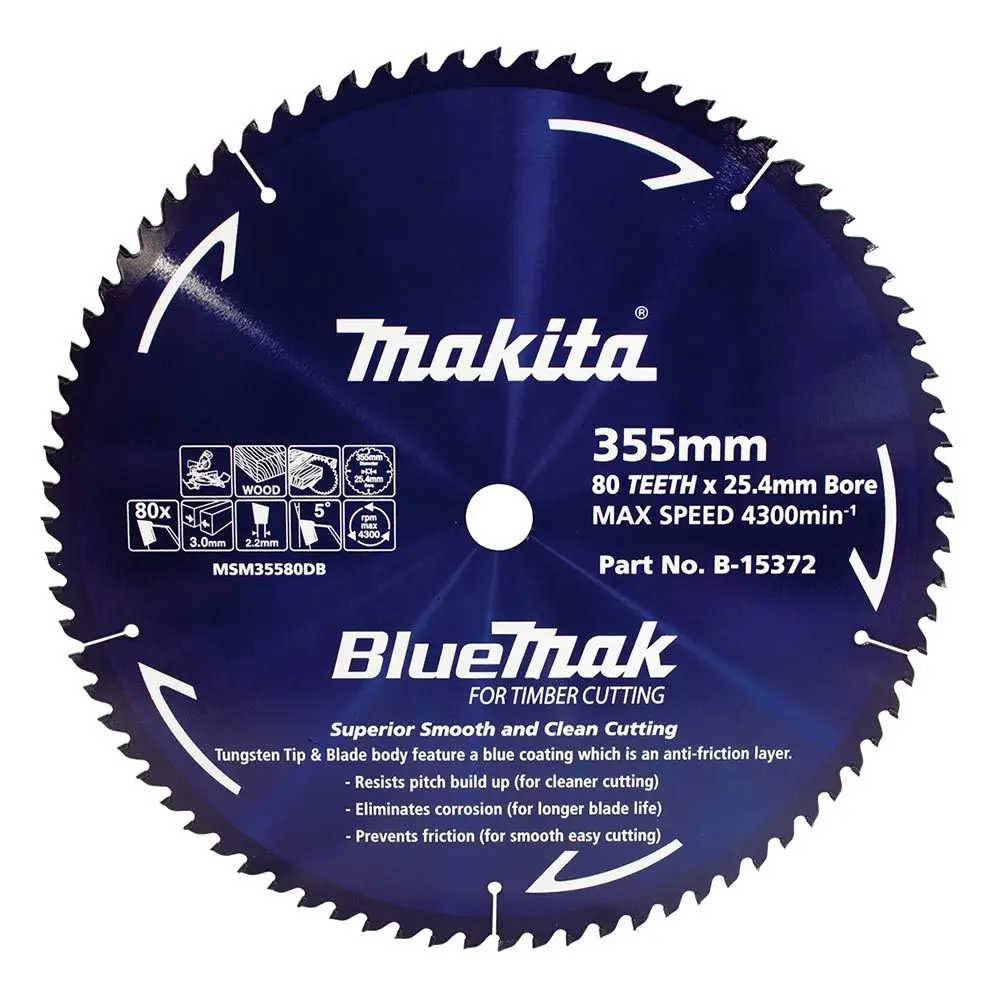 MAKITA 355mm 80T TCT Circular Saw Blade for Wood Cutting - Mitre Saws - BLUEMAK B-15372