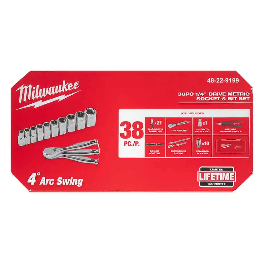 MILWAUKEE 38 Piece 1/4" Premium Metric Bit Socket Set 48229199