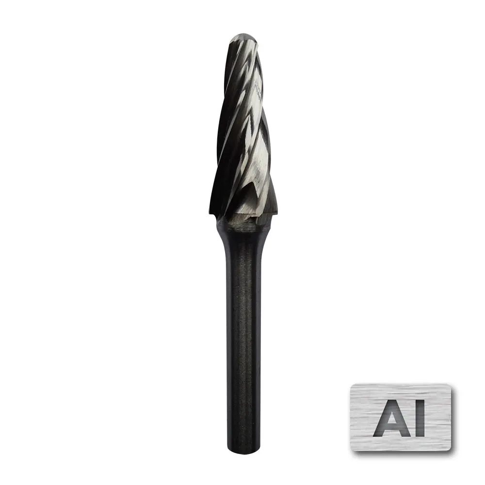 JOSCO 12 x 30mm 1/4inch Shank Ball-Nosed Cone Aluminium Cut Carbide Burr