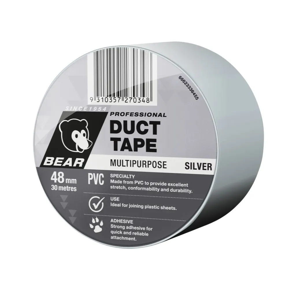 BEAR 48mm x 30m Silver PVC Multi Purpose Duct Tape 66623336454