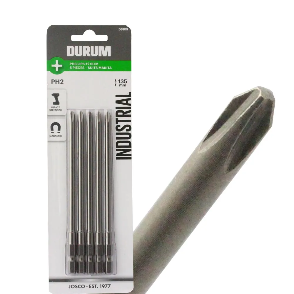 DURUM PH2 x 135mm Phillips Power Screwdriver Bit suits MAKITA Collated Screwgun - 5 Piece