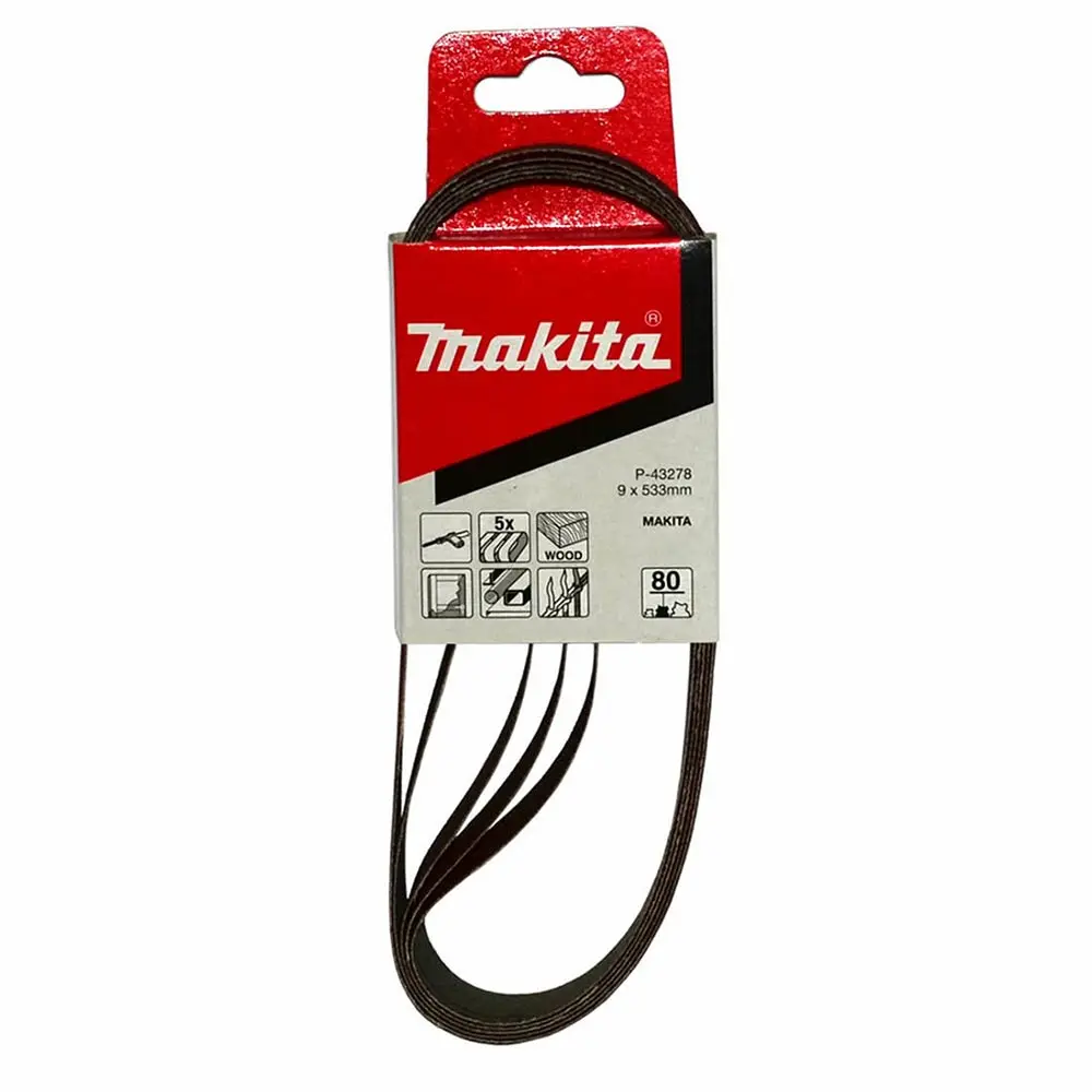 MAKITA 9 x 533mm 80-Grit Alox Abrasive Sanding Belt - 5 Piece P-43278