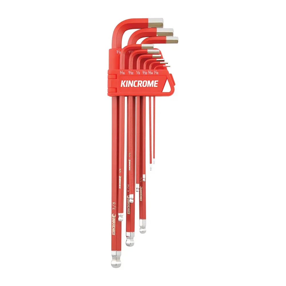 KINCROME 1/16-3/8inch Ball Point Hex Key Set Long Series - 9 Series K5042