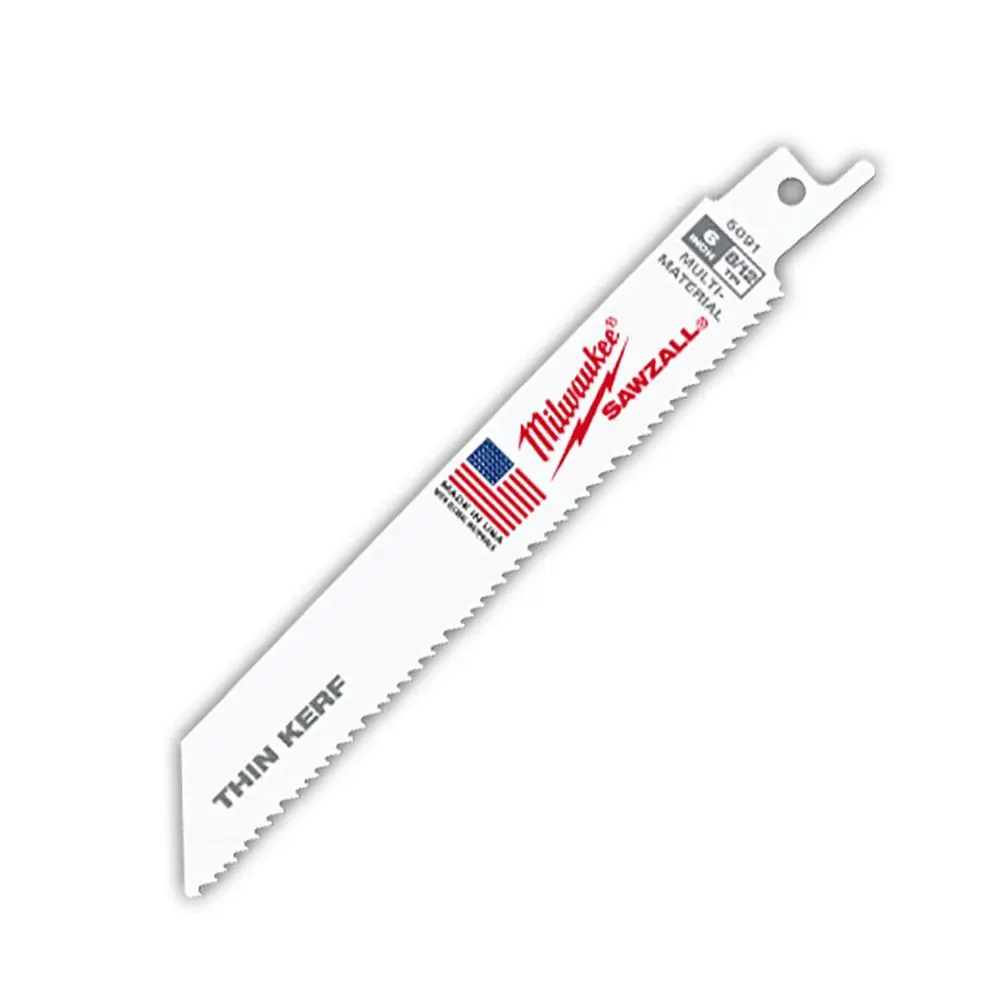 MILWAUKEE 150mm 8/12TPI Bi-Metal Reciprocating Saw Blade for Wood & Metal Cutting - THIN KERF - 5 Piece 48005091