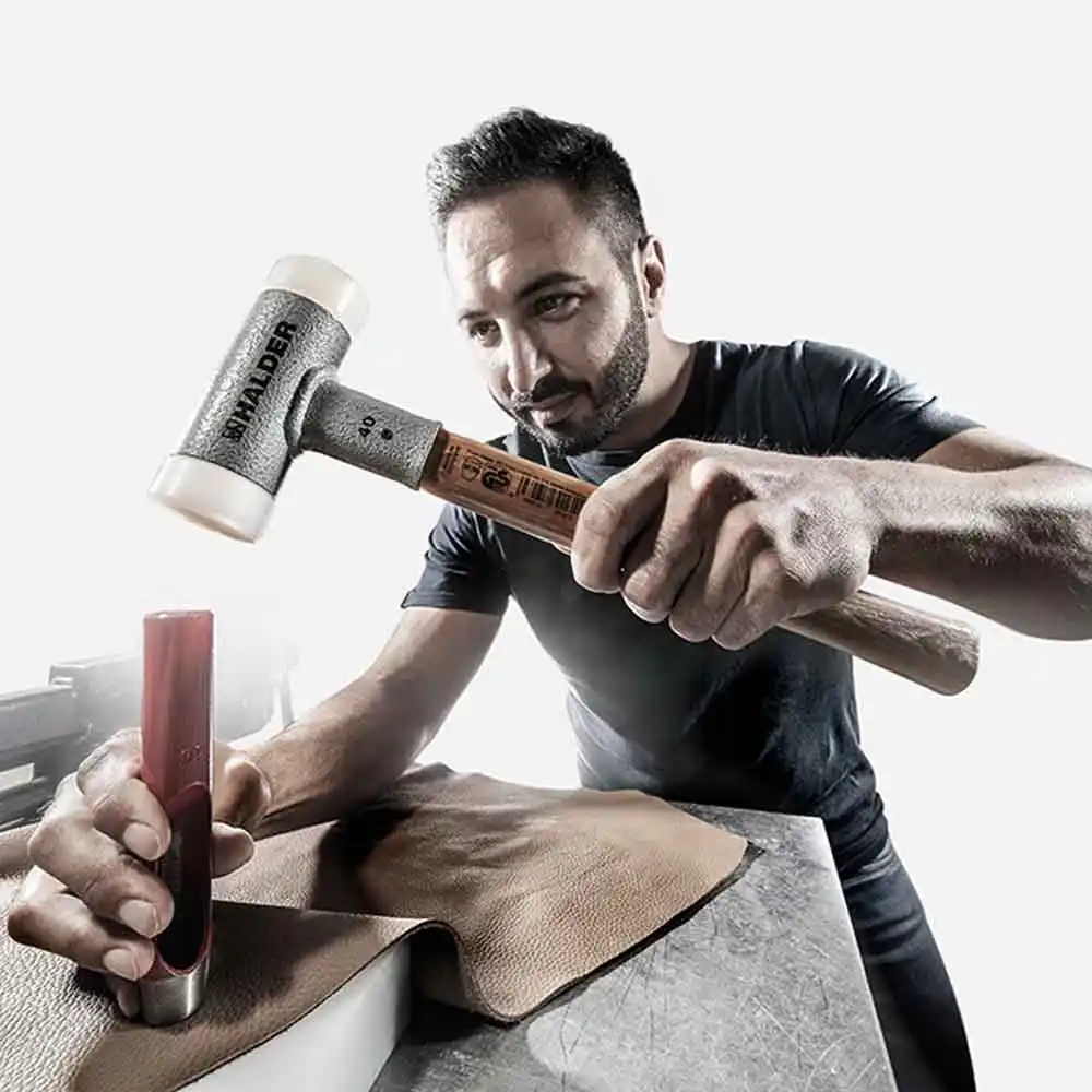 HALDER 40mm 575g Dead Blow Hammer Nylon Tips Hickory Handle 3366.W40