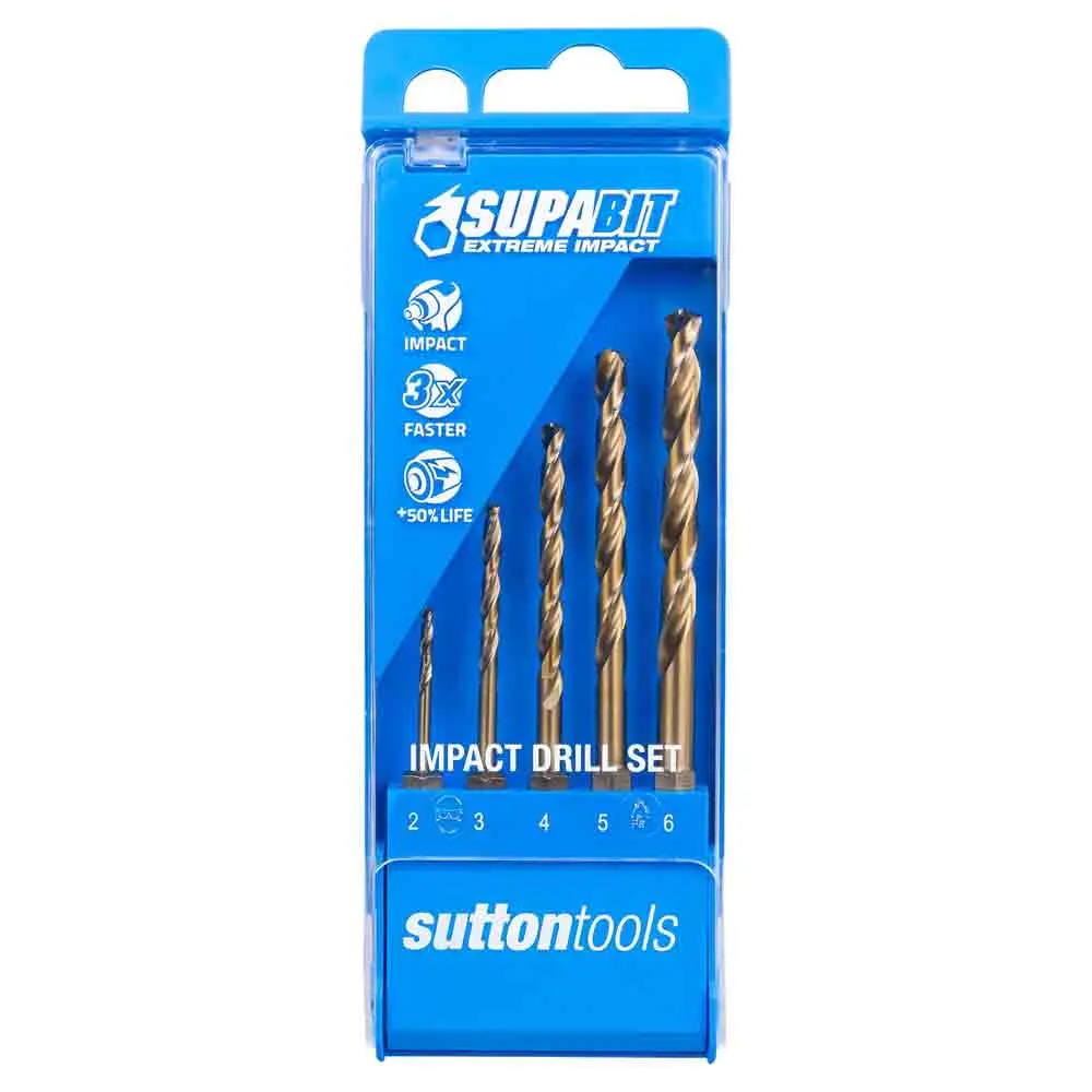 SUTTON 2-6mm 1/4-Hx Drill Bit Set HSS Co Metal Supabit - 5 Piece D2130005